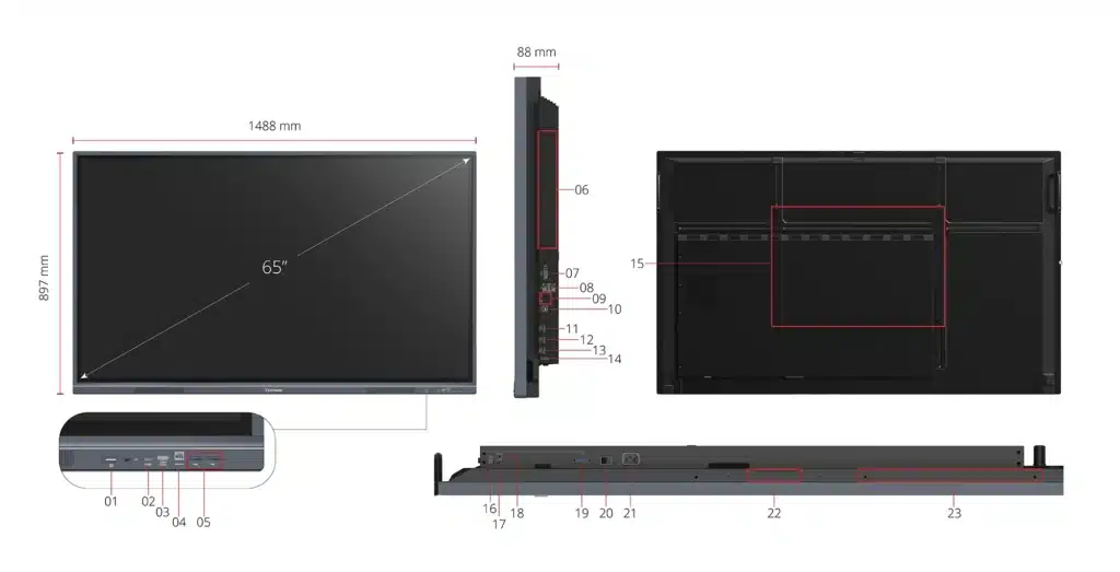 Διαδραστική Οθόνη ViewSonic ViewBoard IFP6533-G 4Κ 8 IFP6533 Dimensions pc